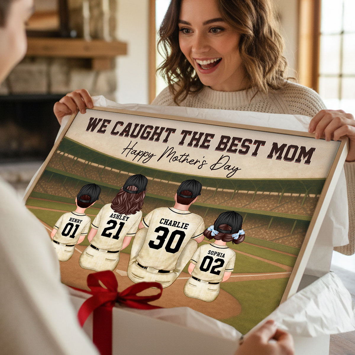 Retro Vintage We Caught The Best Baseball Mom - Personalized Poster - Mother's Day Gift For Baseball Mom, Wife