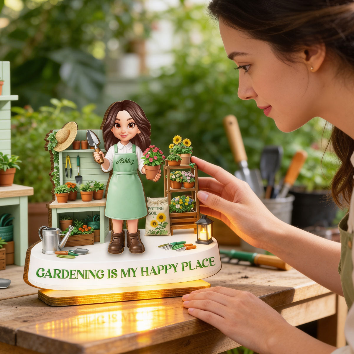 Gardening Is My Happy Place - Personalized 2-Layered Wooden Plaque - Gift For Mom, Grandma