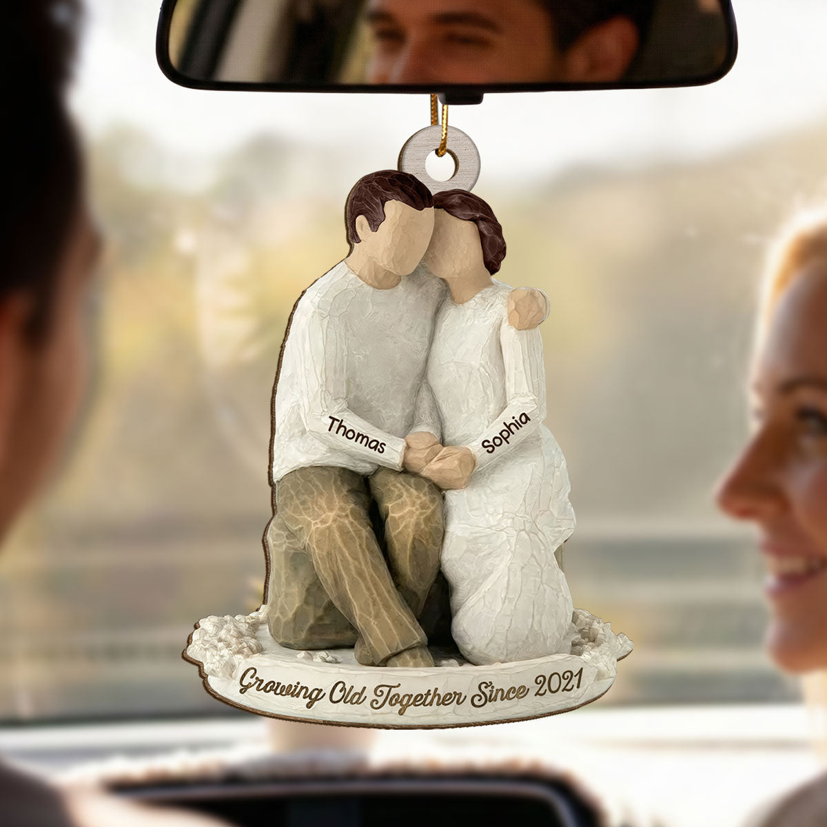 3D Effect Couple Grow Old Together - Personalized Wooden Ornament - Anniversary, Valentine's Day Gift For Him, Gift For Her