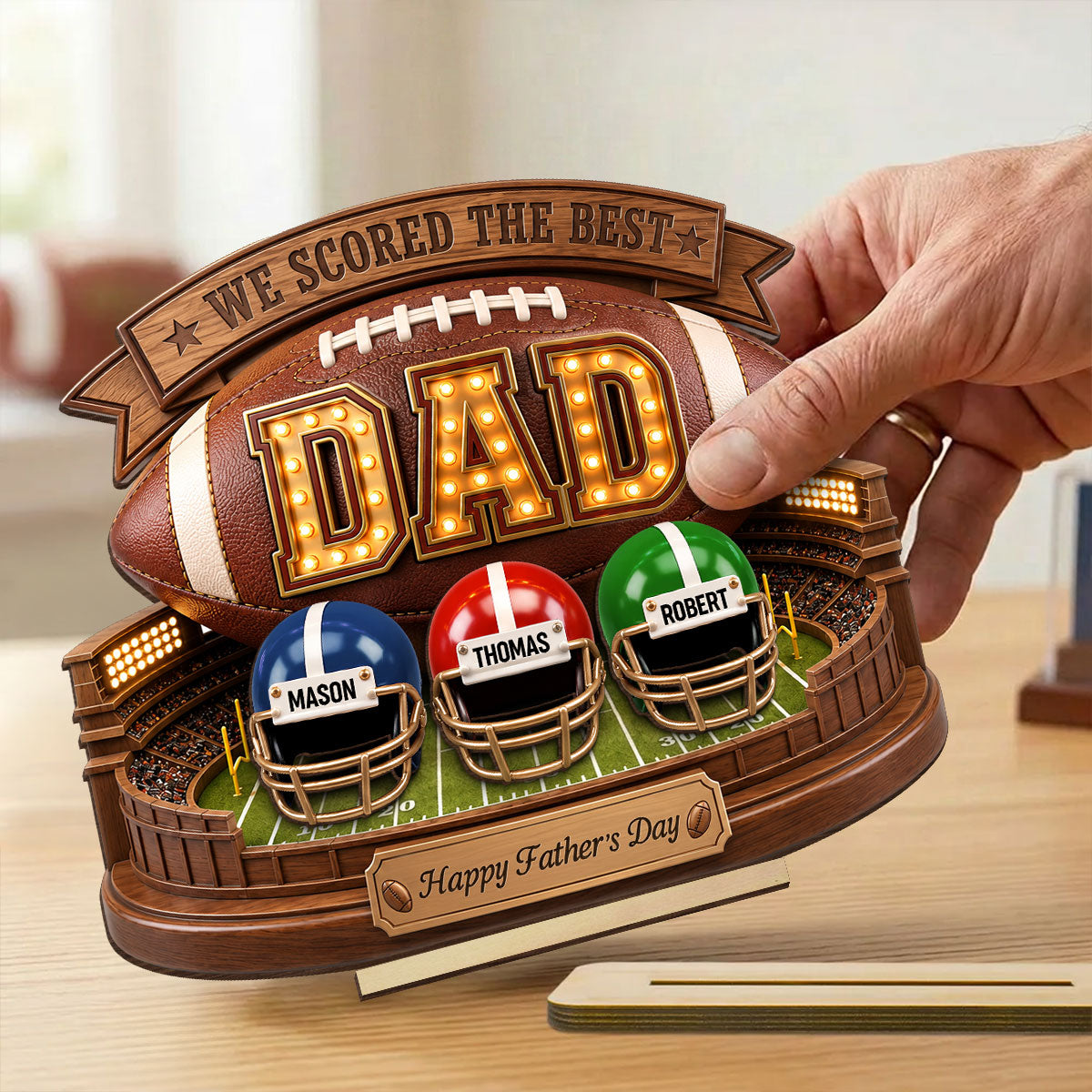 American Football Best Dad - Personalized 2-Layered Wooden Plaque -  Gift For Dad, Husband