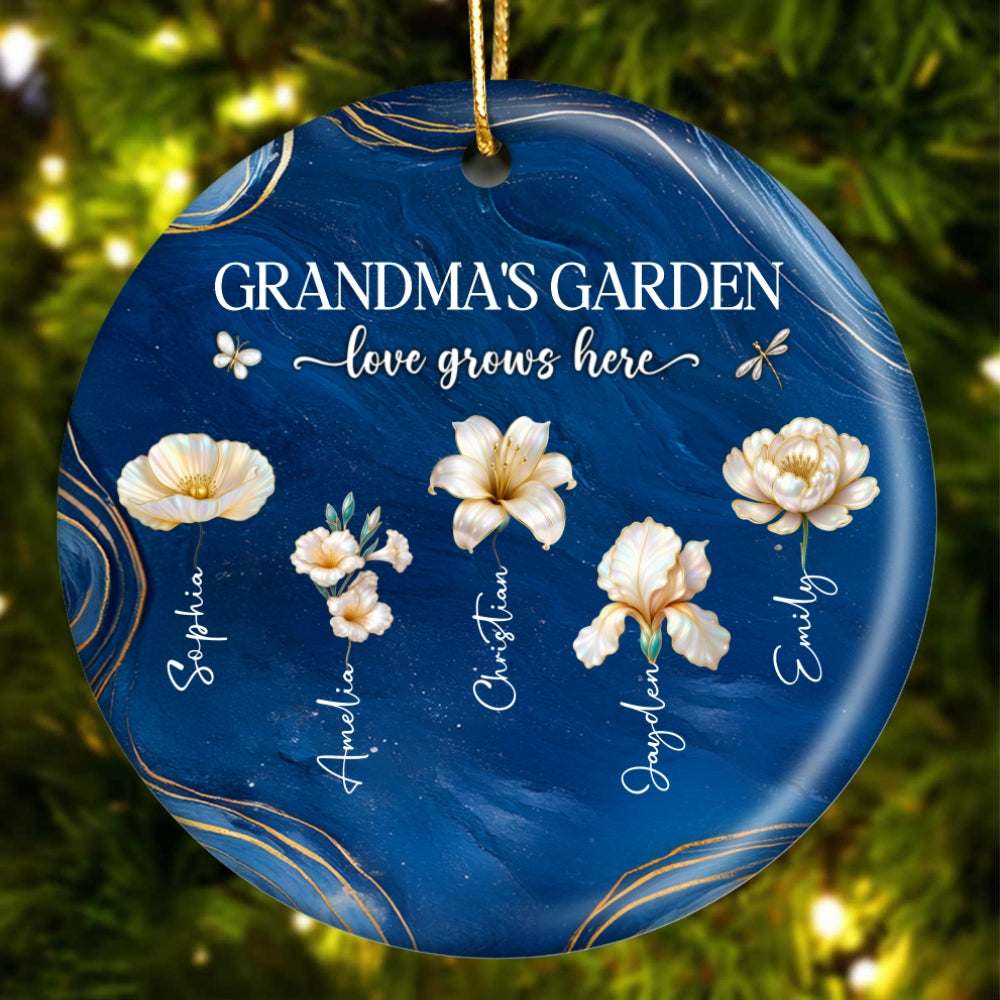 Grandma's Garden Birth Month Flowers - Personalized Ceramic Ornament - Christmas Gift For Grandma