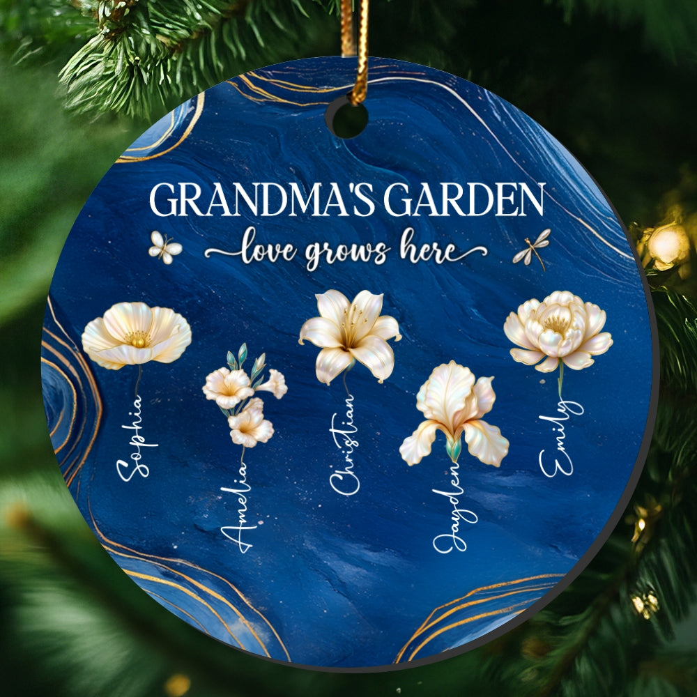 Grandma's Garden Birth Month Flowers - Personalized Ceramic Ornament - Christmas Gift For Grandma