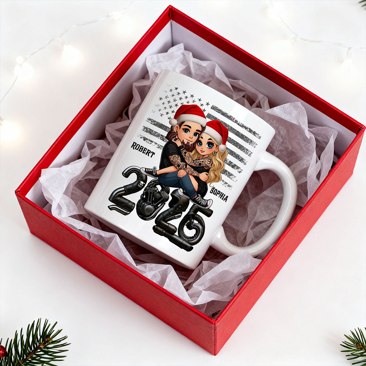 3D Effect Biker Couple Christmas - Personalized Mug - Gift For Bikers, Gift For Him, For Her