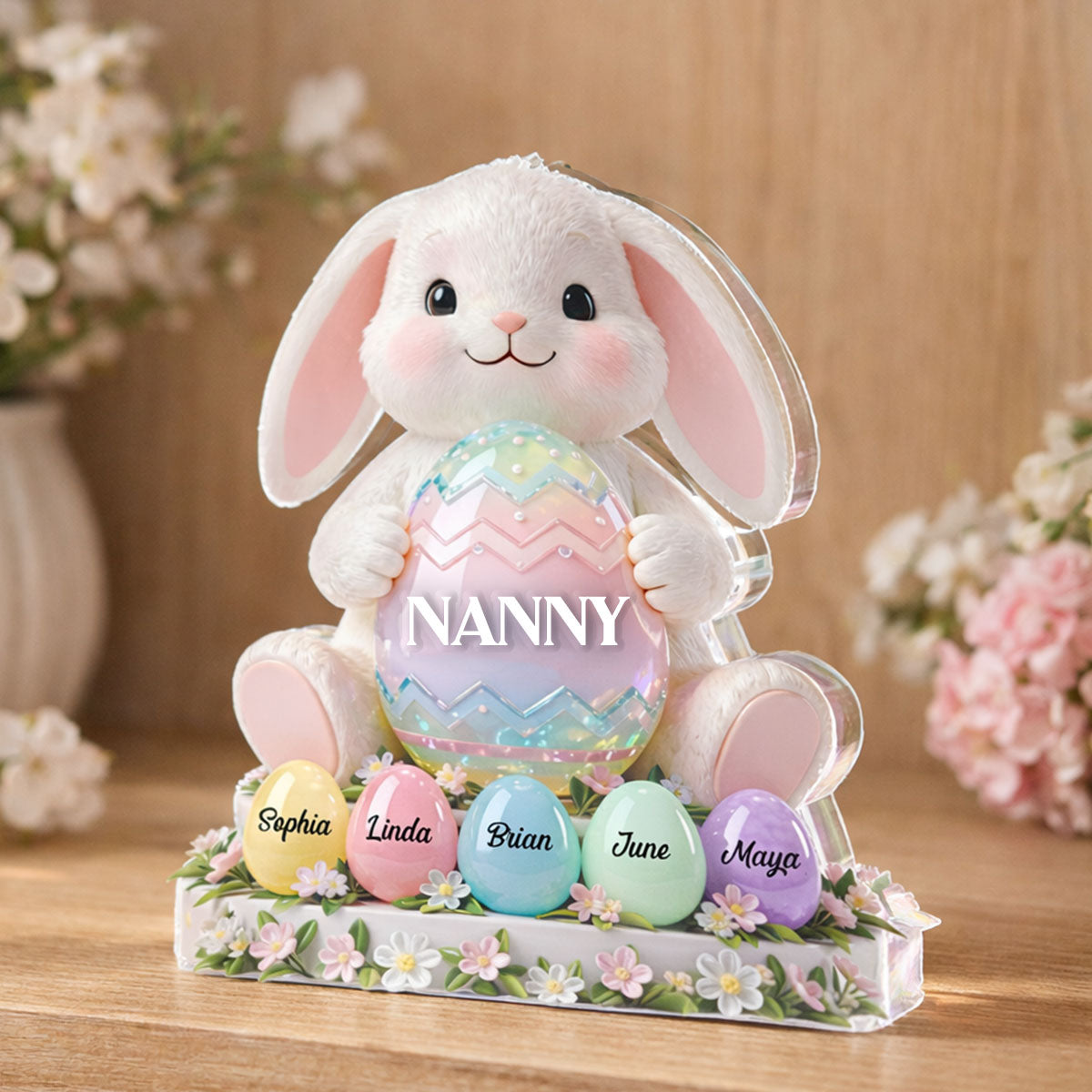 Bunny Nanny Easter - Personalised Acrylic Block Plaque - Easter Decor for Nanny, Grandmother