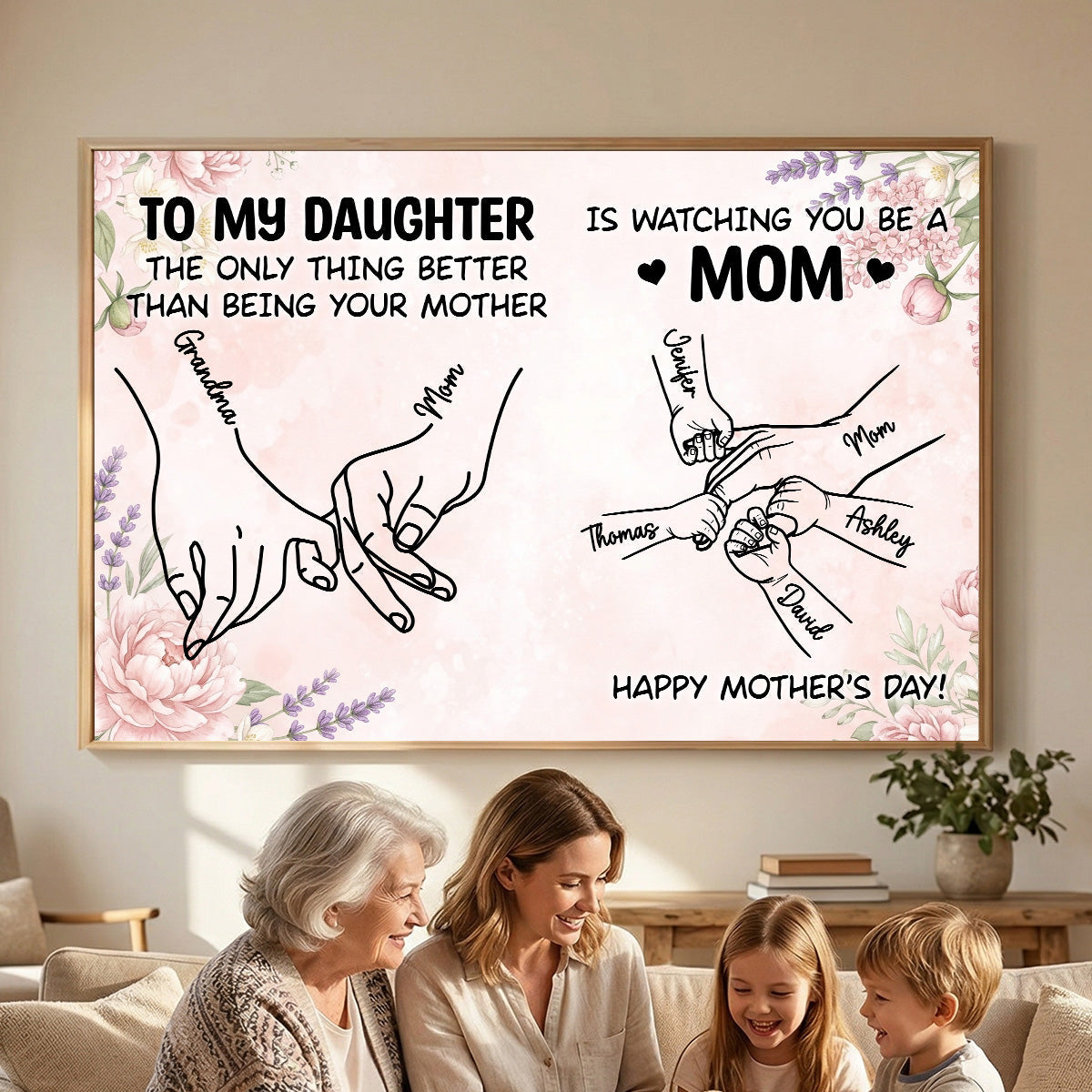 To My Daughter From Mom Holding Hands Custom Kids Names - Personalized Poster - Mother's Day Gift For Daughter