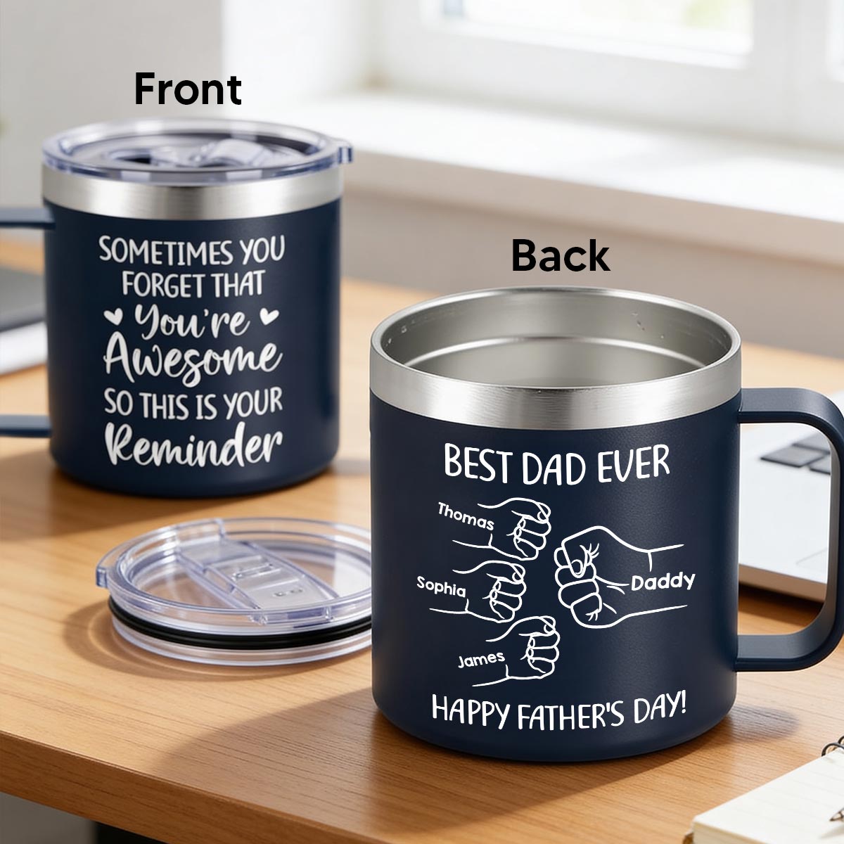 Sometimes You Forget That You're Awesome Best Dad Ever Fist Bumps - Personalized Stainless Steel Tumbler with Handle
