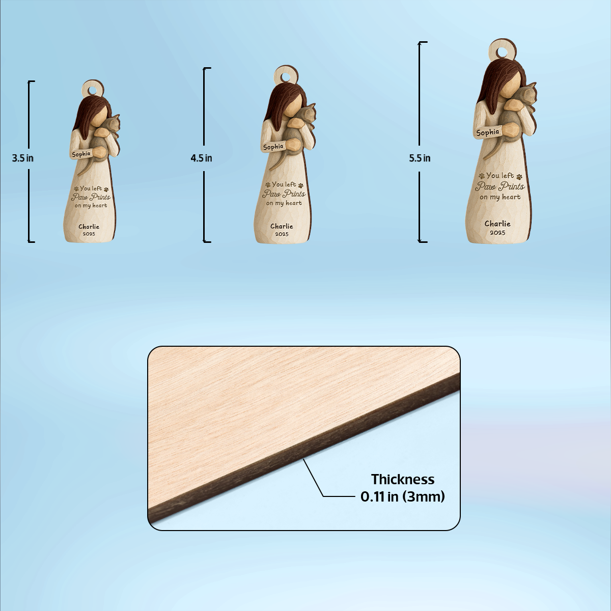 Until We Meet At Rainbow Bridge Woman & Cat 3D Effect - Personalized Wooden Ornament - Memorial Keepsake