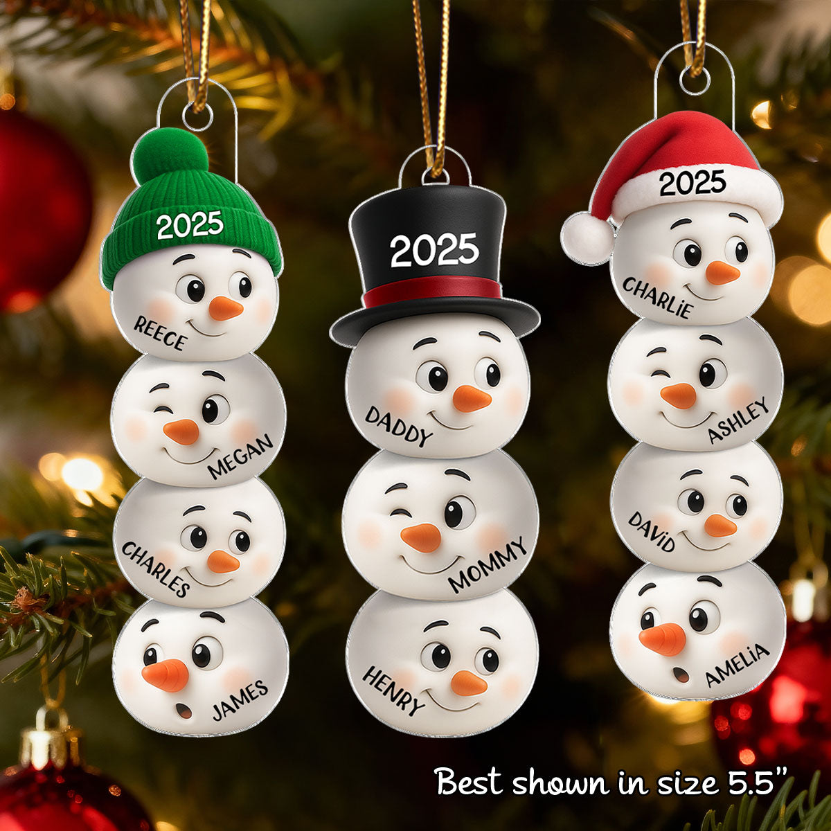 Christmas Family Snowman Funny Faces - Personalized Acrylic Ornament