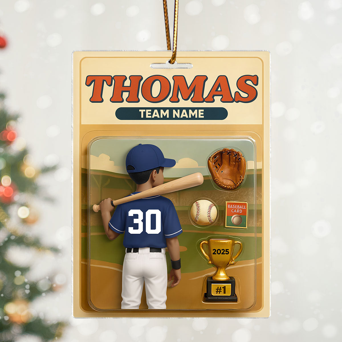 Baseball Player Custom Figure 3D Effect - Personalized Acrylic Ornament - Christmas Gift for Son, Daughter, Grandkids