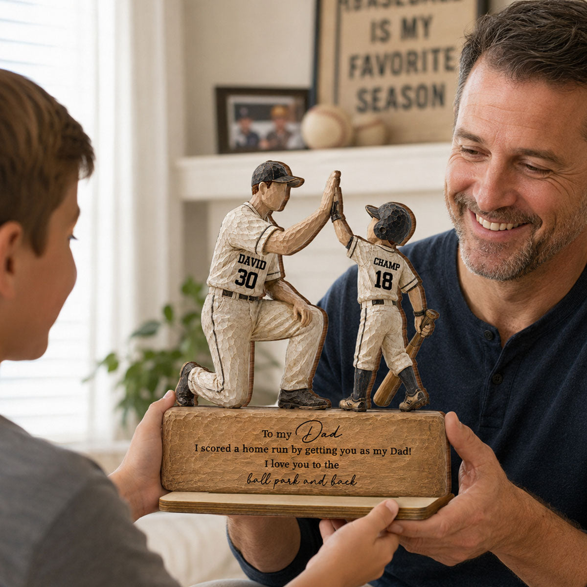 I Scored a Home Run with You as My Dad - Personalized 2-Layered Wooden Plaque -  Gift for Dad from Son Daughter