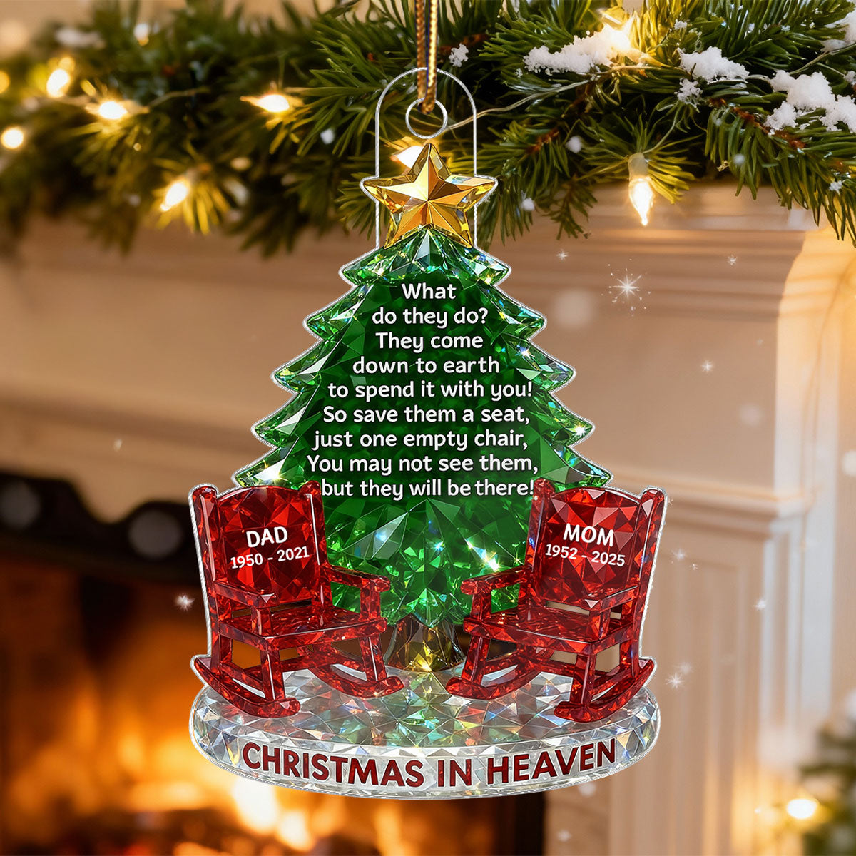 3D Crystal Effect Christmas In Heaven Memorial - Personalized Acrylic Ornament - Remembrance Gift, Sympathy Gift
