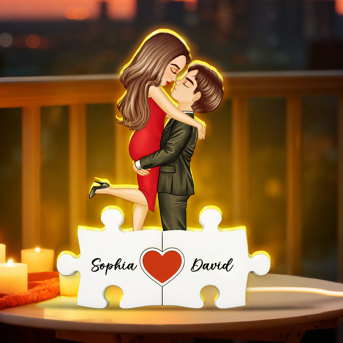 Puzzle Name Couple - Personalized Light Box - Gift for Couple, for Her, for Him
