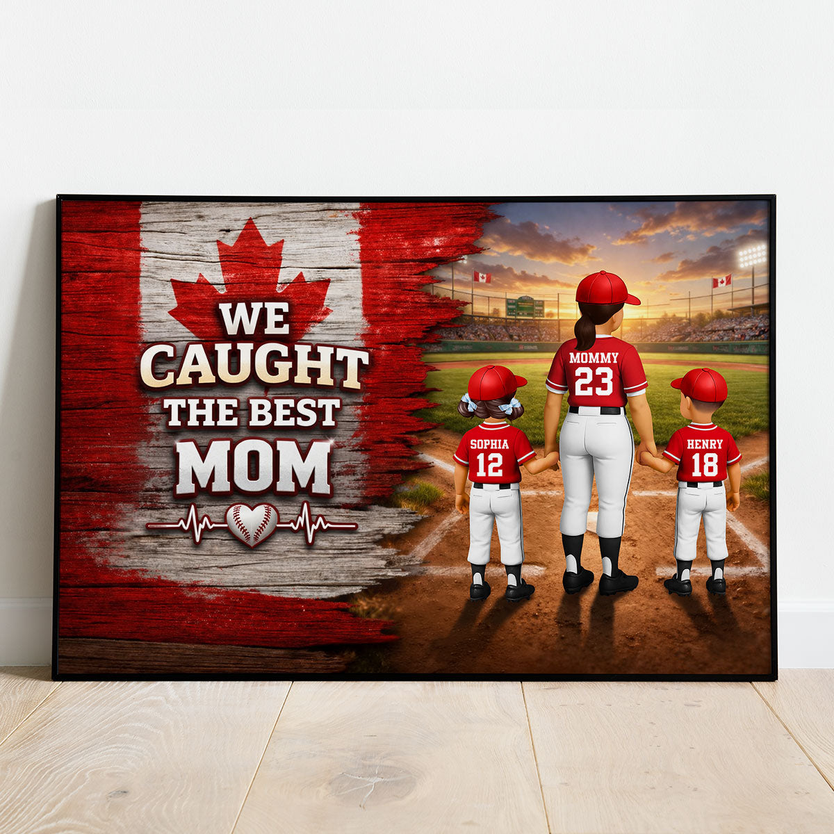 Baseball Mom And Kids Nation Flag - Personalized Poster - Gift For Baseball Mom, Gift For Wife