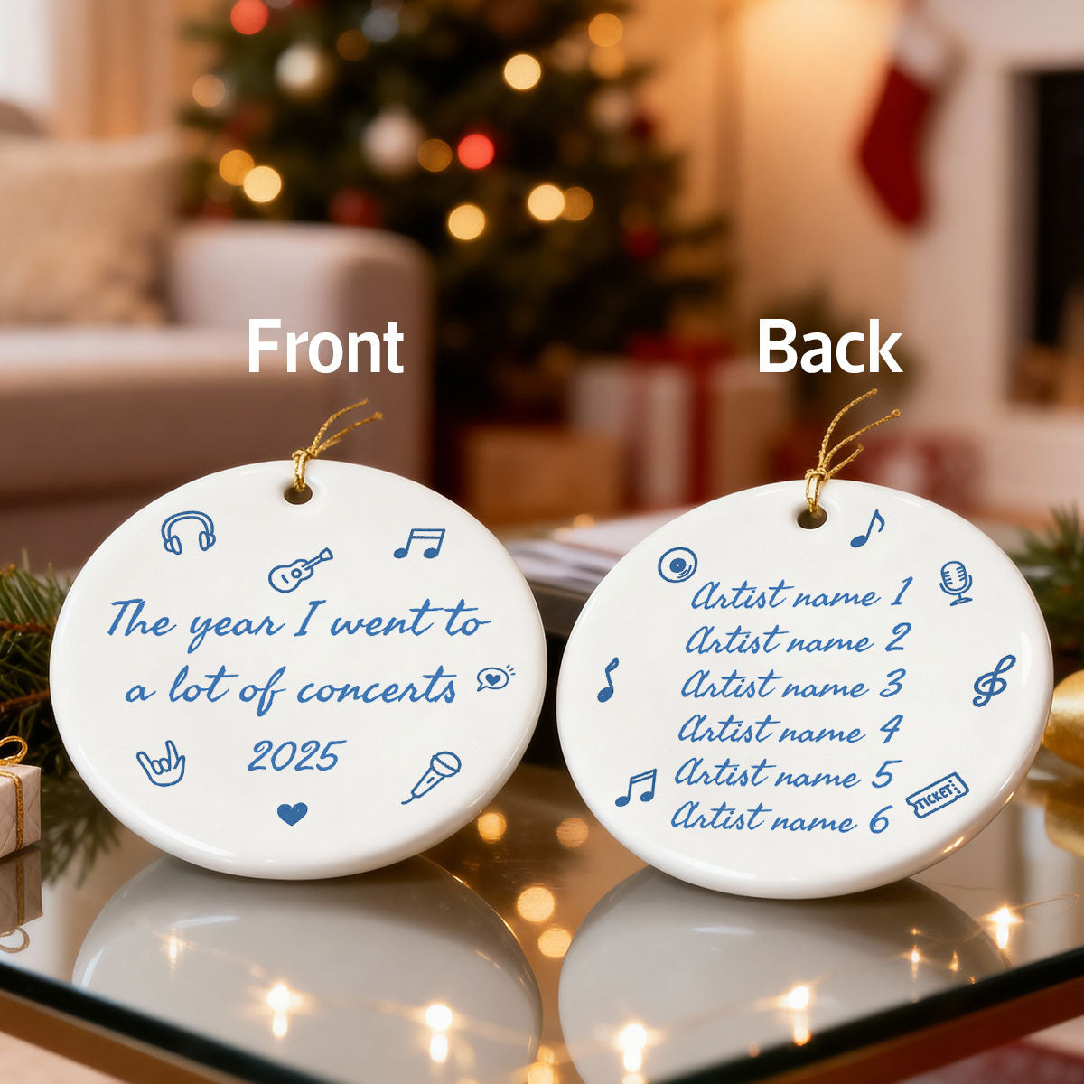The Year I Went A Lot Of Concerts - Personalized Double Sided Ceramic Ornament - Christmas Gift For Music Lovers