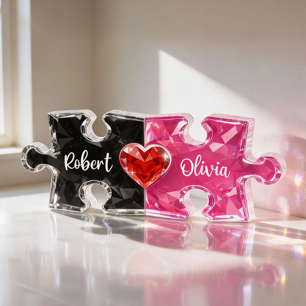 Couple Puzzles Name Sign for Valentines - Personalized Acrylic Block Plaque - Sentimental Gift for Him, for Her