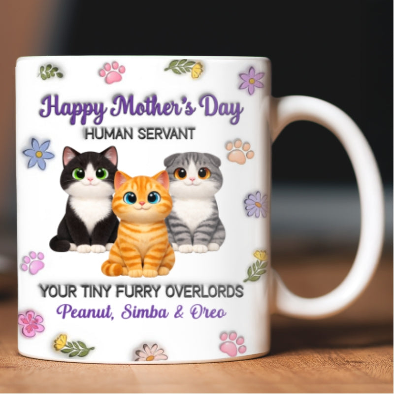 Adorable Cats Happy Mother's Day Human Servant 2D Flat Floral - Personalized Mug - Funny Mother's Day Gift For Cat Mom, Cat Lovers