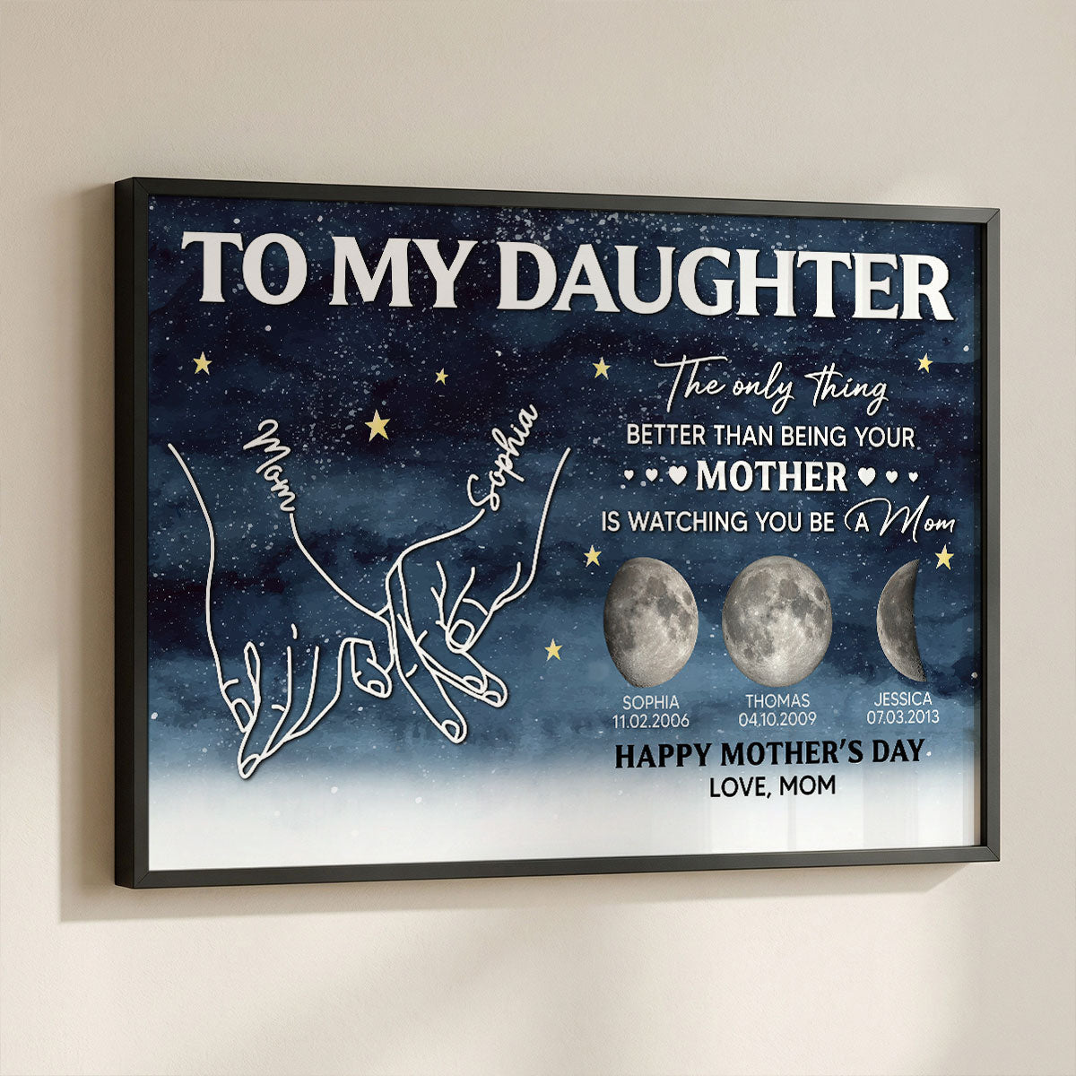 To My Daughter Mom And Daughter Custom Birthdate Moon Phase - Personalized Poster - Mother's Day Gift For Daughter