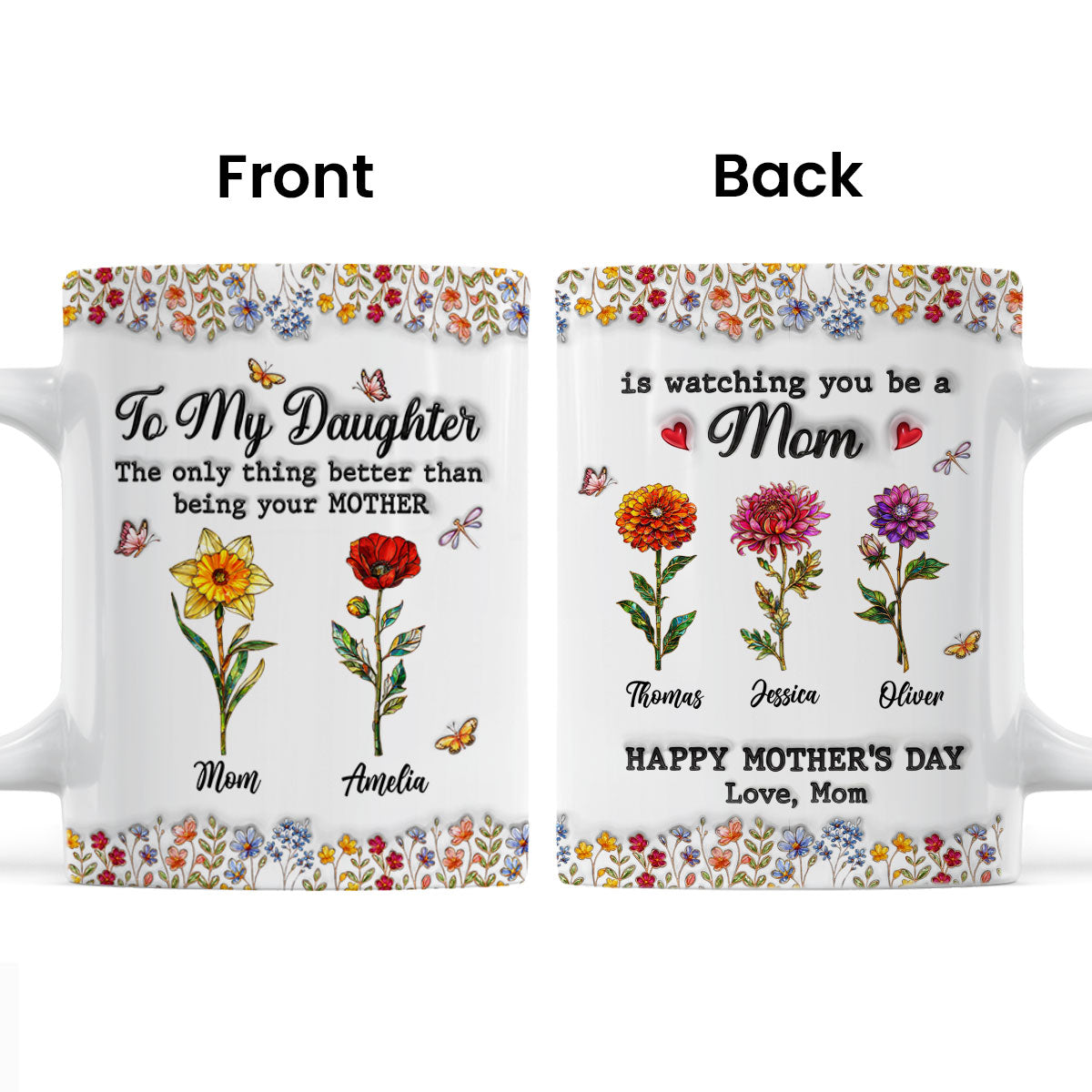 To My Daughter Mom And Daughter Custom Birth Month Flowers Kids Names - Personalized Mug - Mother's Day Gift For Daughter