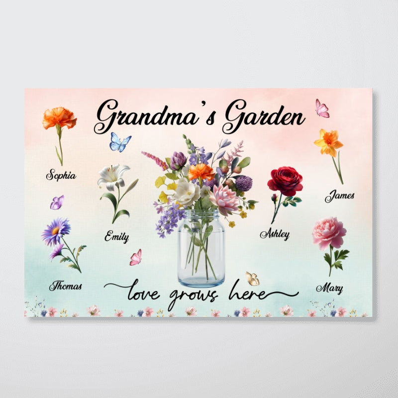 Grandma's Garden Beautiful Birth Month Flower Pot - Personalized Poster - Mother's Day Home Decor Gift For Grandma