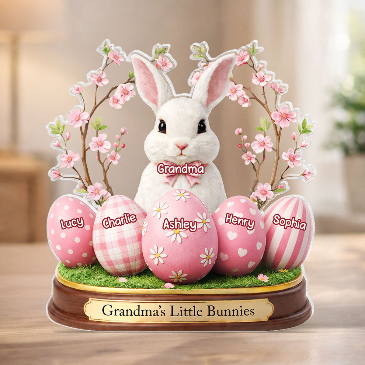 Grandma's Little Bunnies - Personalized Acrylic Block Plaque - Easter Decor Gift For Grandma