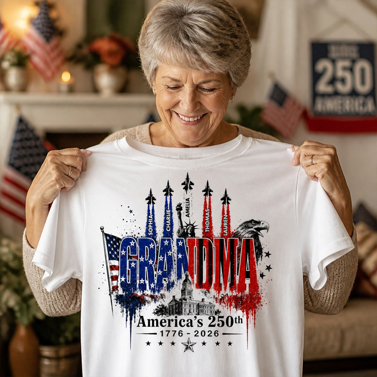 Patriotic Grandma USA 250th Anniversary - Personalized Shirt - Gift For Mom, Grandma, Wife