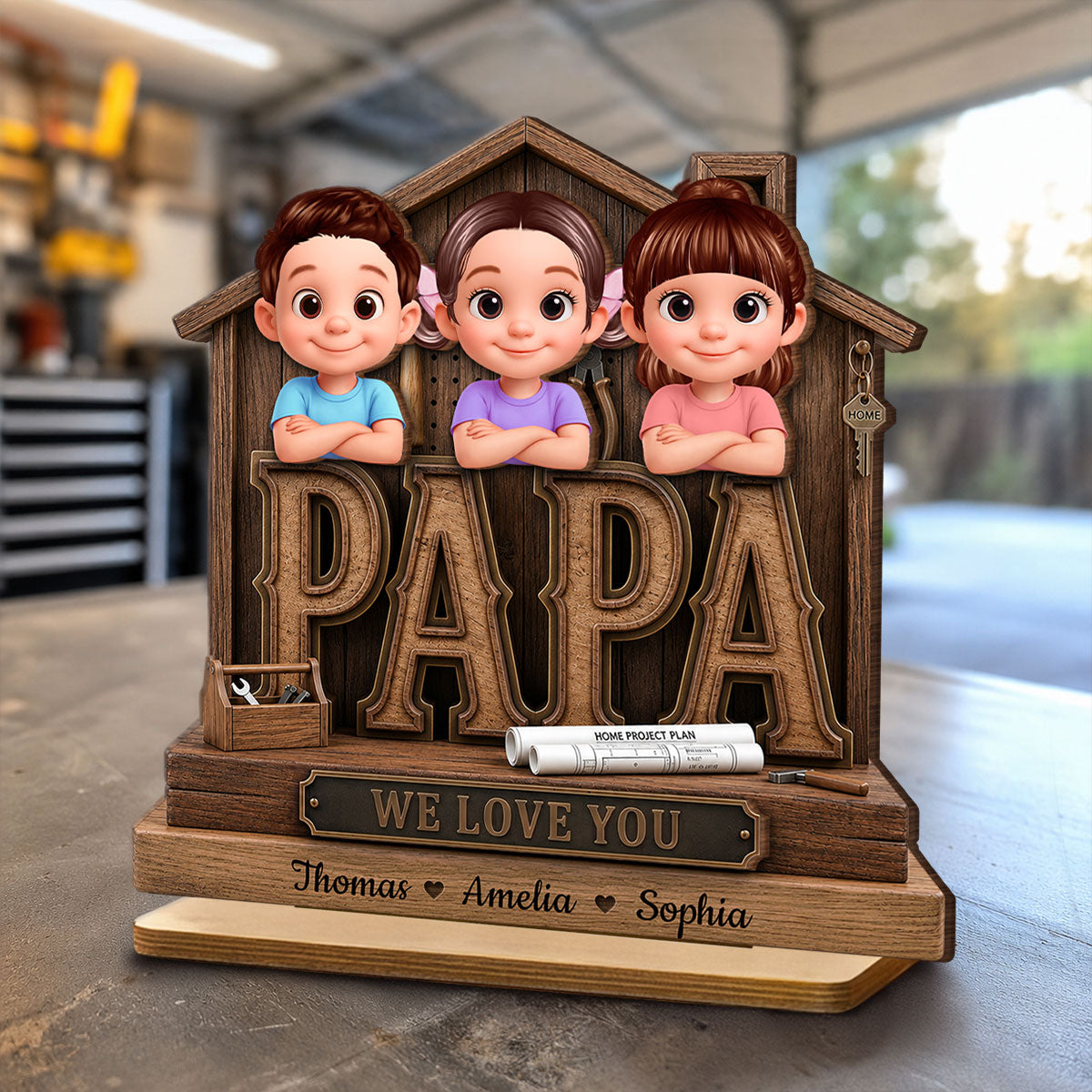 Papa Home Tools We Love You - Personalized 2-Layered Wooden Plaque -  Gift for Grandpa, Dad