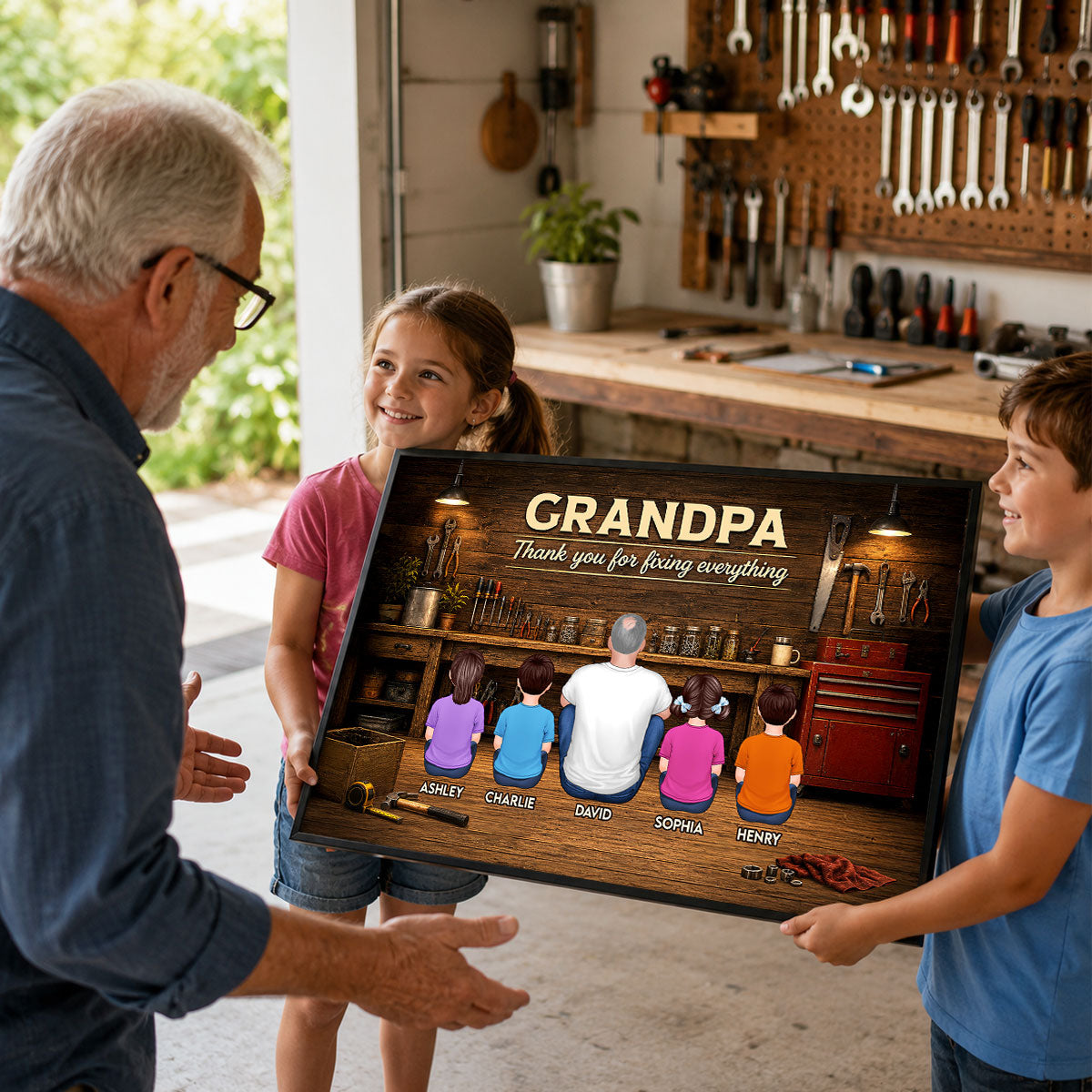 Grandpa Thanks For Fixing Everything - Personalized Poster - Father's Day Gift For Grandpa, DIY Man, Handyman