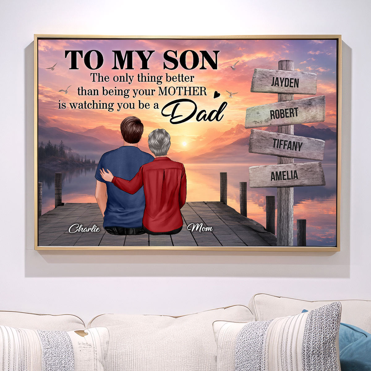 Family Sign Posts Custom Names To My Son - Personalized Poster - Father's Day Gift For Son