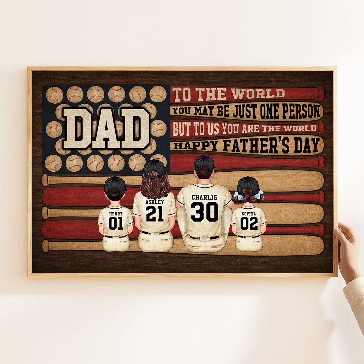 Baseball Nation Flag Dad Us You Are The World - Personalized Poster - Father's Day Gift For Baseball Dad