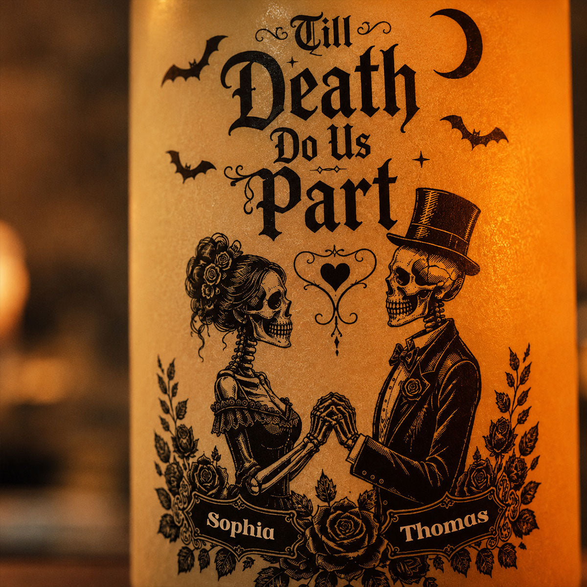 Till Death Do Us Part Skeleton Couple - Personalized LED Candle - Halloween Decor For Couple