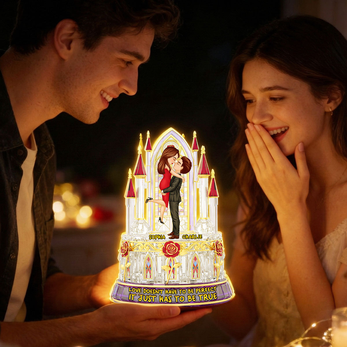 Love Doesn't Have To Be PerFect - Personalized Light Box - Gift for Couple