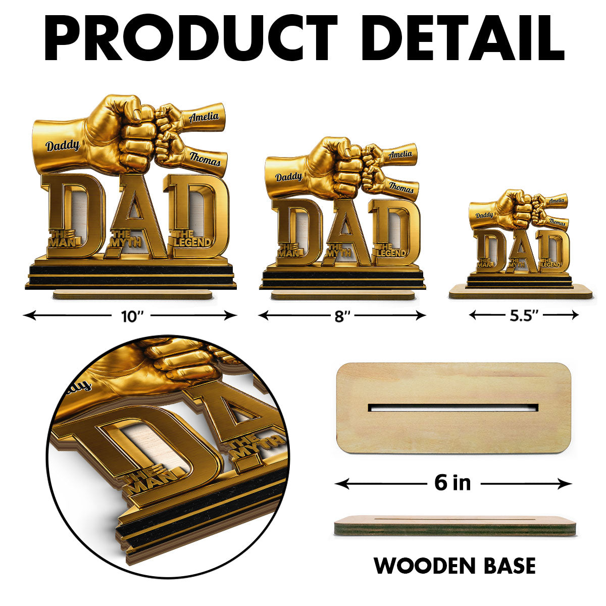 Dad The Man The Myth The Legend - Personalized 2-Layered Wooden Plaque -  Gift for Dad, Husband