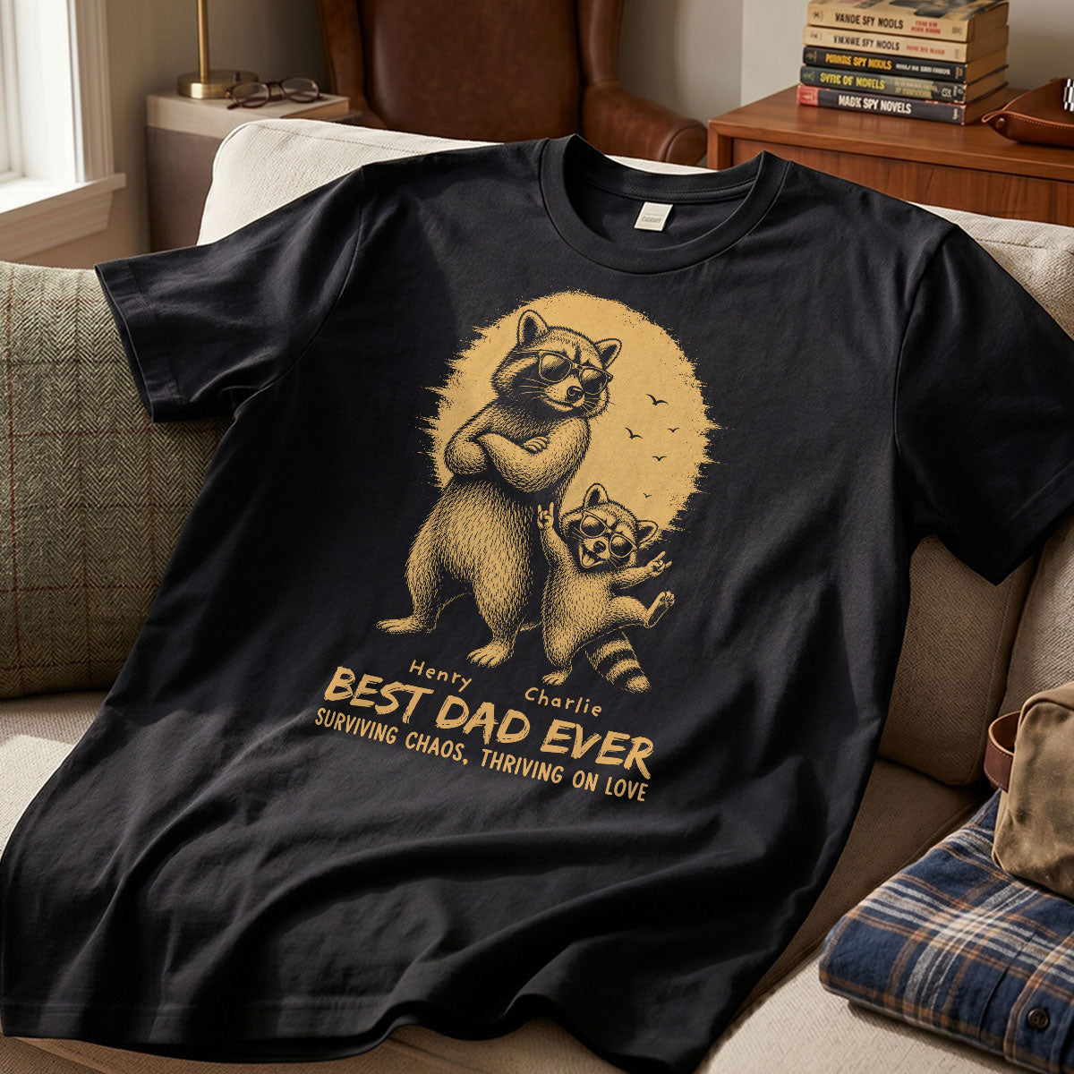 Retro Yellow Vintage Raccoon Dad Best Dad Ever - Personalized Shirt - Funny Father's Day Gift For Dad, Husband