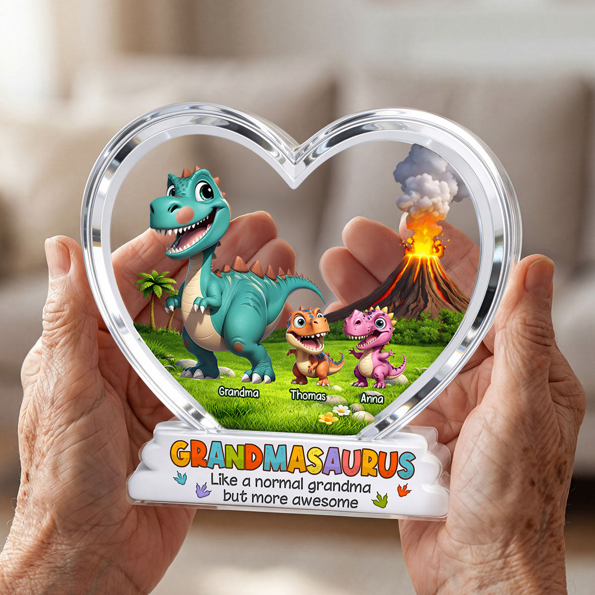 Grandmasaurus And Kids Cartoon Dinosaurs - Personalized Acrylic Block Plaque - Mother's Day Gift For Grandma