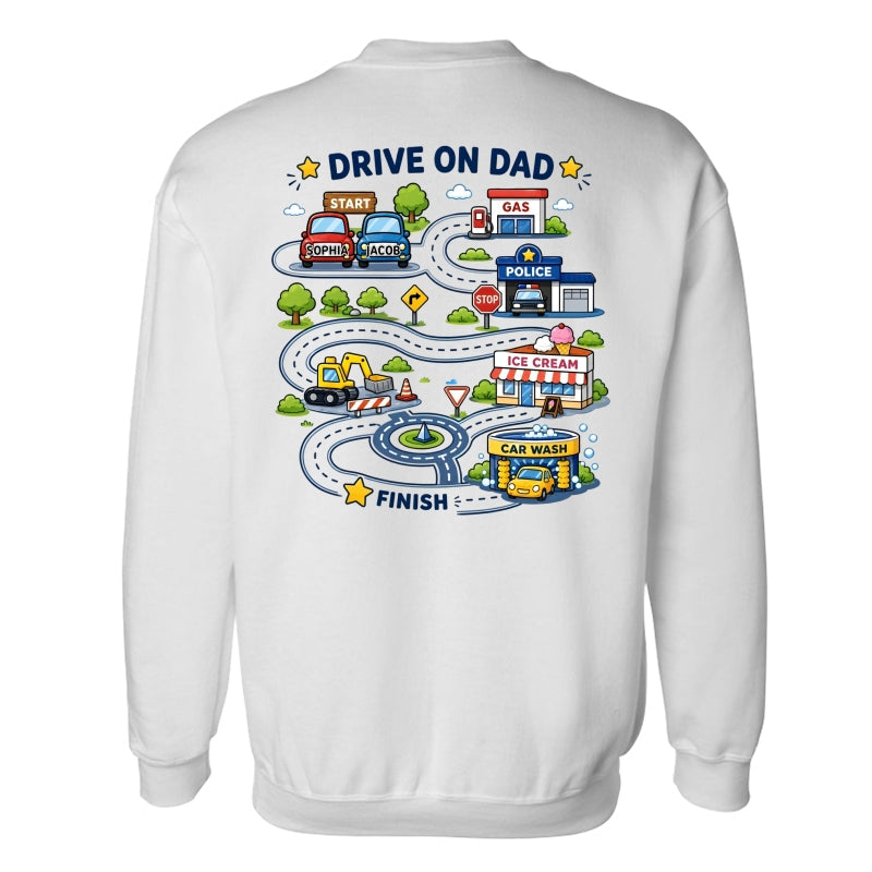 Drive On Dad Toddler Drives Toy Cars on City Road Map - Personalized Shirt - Father's Day Gift for Him