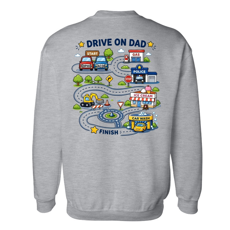 Drive On Dad Toddler Drives Toy Cars on City Road Map - Personalized Shirt - Father's Day Gift for Him