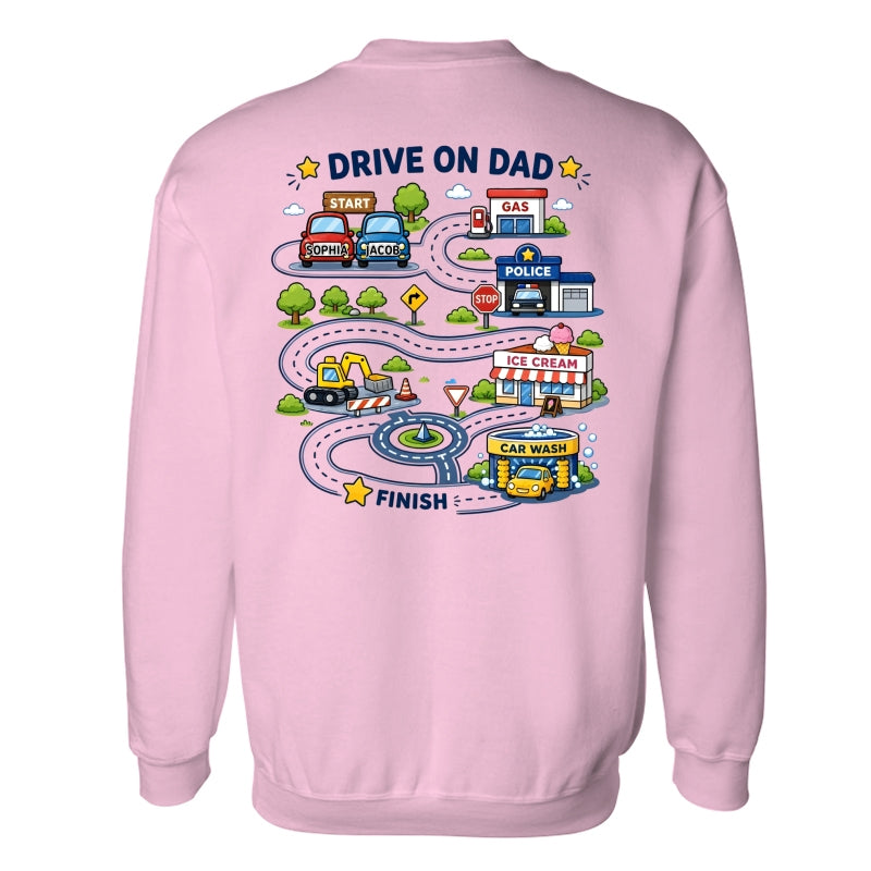 Drive On Dad Toddler Drives Toy Cars on City Road Map - Personalized Shirt - Father's Day Gift for Him