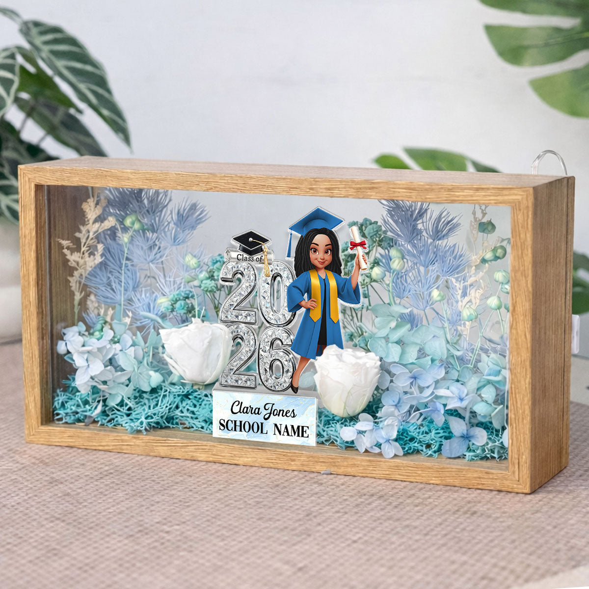 Class Of 2026 2027 Senior - Personalized DIY Flower Shadow Box LED Night Light - Graduation Gift For Graduates, Daughter