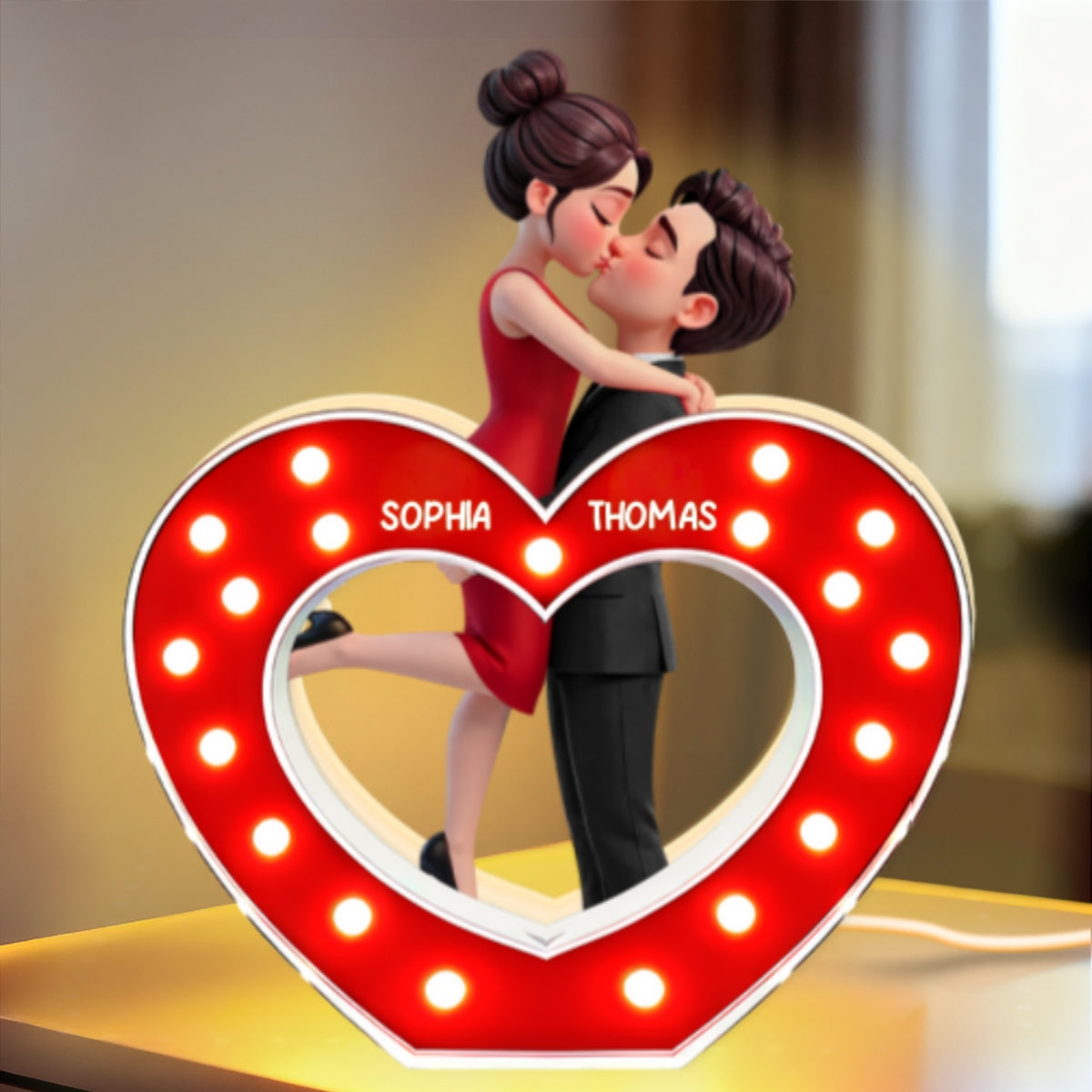 Eternal Heart LOVE Couple Hugging Kissing - Personalized Light Box - Valentine's Day Gift For Couple, For Him, For Her