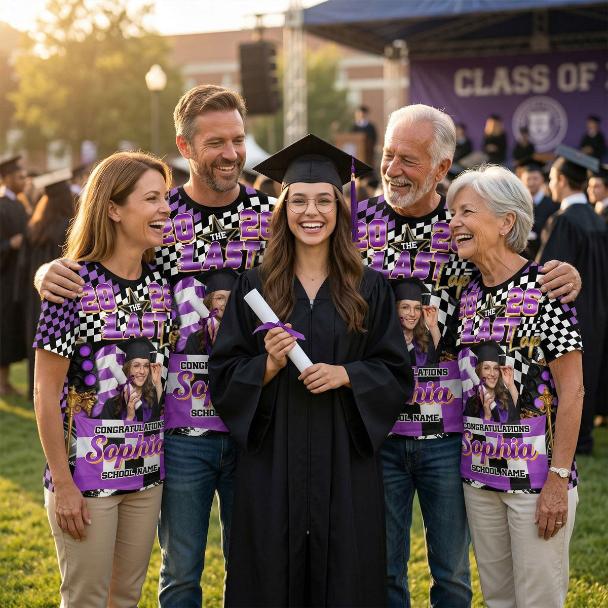 The Last Lap Racing Pattern Class Of A Graduate Custom Photo - Personalized Shirt - Family Matching Graduation Shirt, Graduation Party Gift, Senior Class of 2026