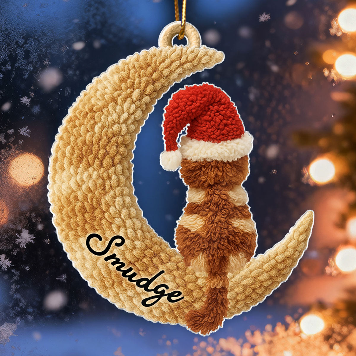 Cats Sitting on Moon Latch Hook Yarn Faux - Personalized Acrylic Ornament - Christmas Gift for Cat Lovers
