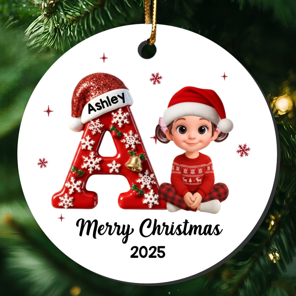 Family Member Christmas Festive Initial Name - Personalized Ceramic Ornament