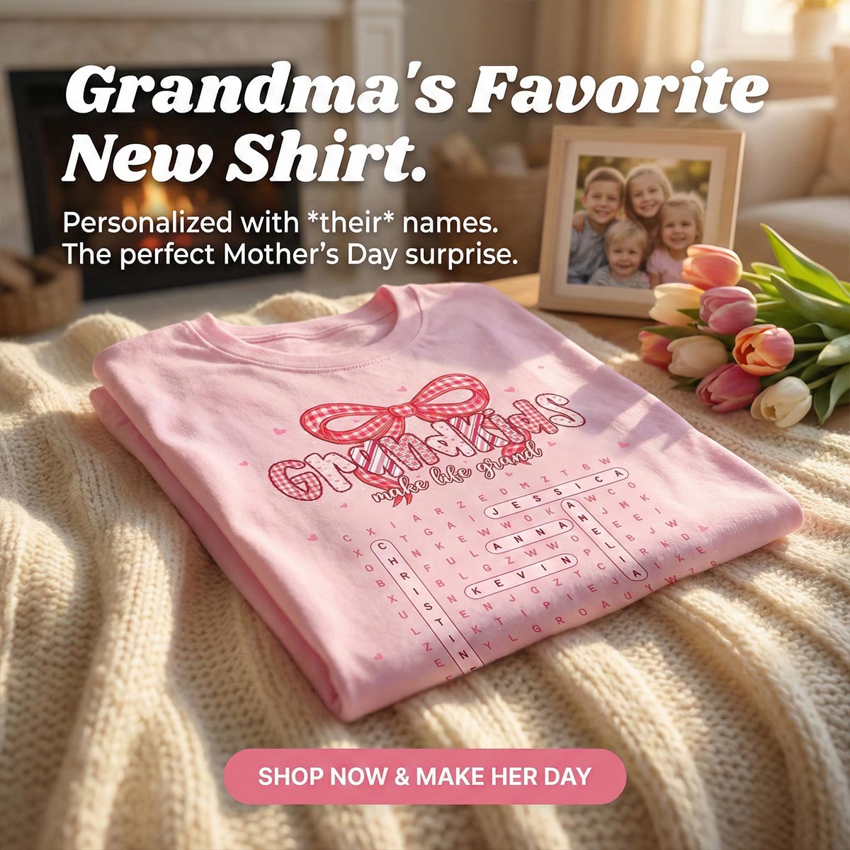Grandkids Make Life Grand Preppy Word Search Puzzle - Personalized Shirt - Mother's Day Gift For Grandma Mom