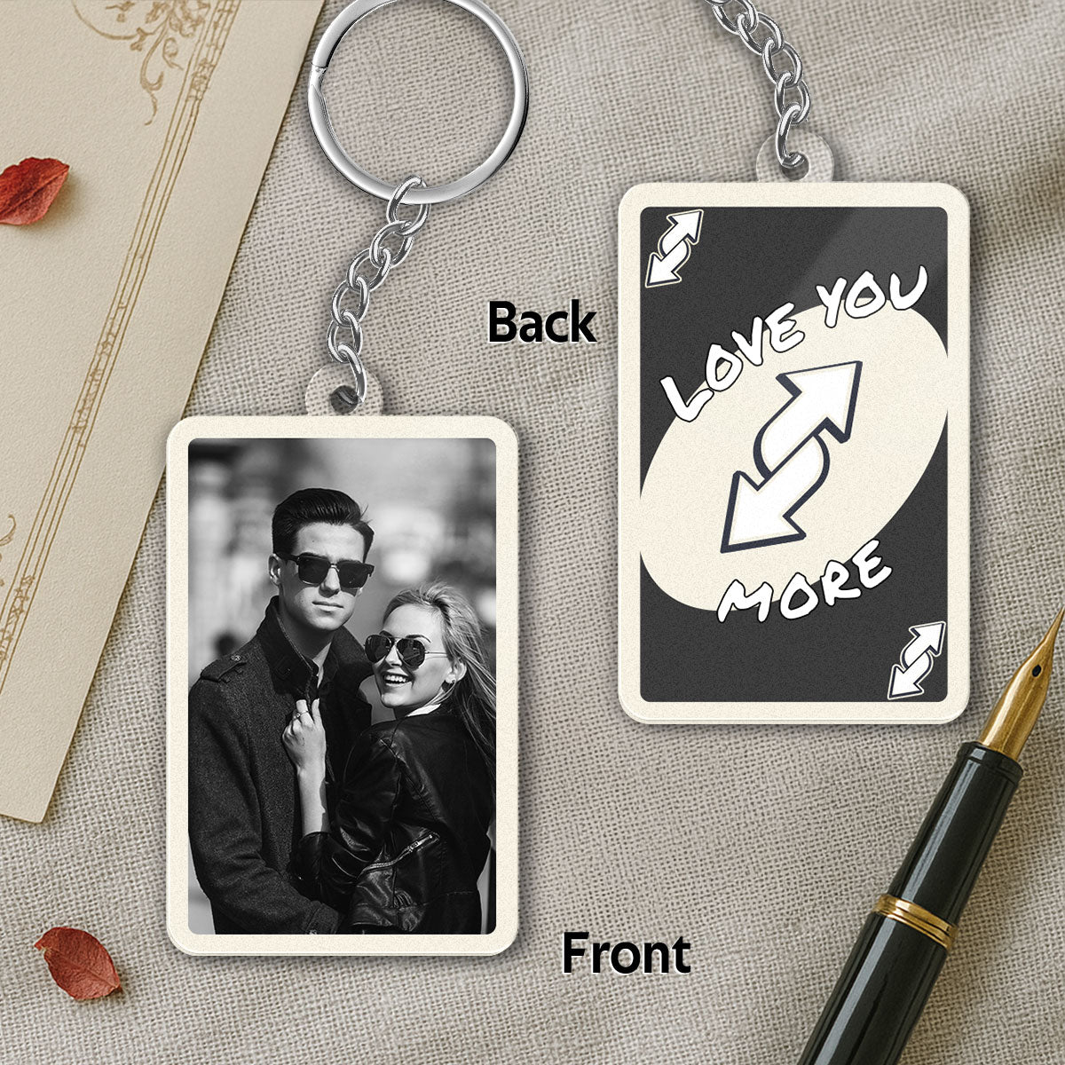Love You More Game Card Couple Custom Photo - Personalized Acrylic Keychain - Valentine's Day Gift, Anniversary Gift For Him, For Her