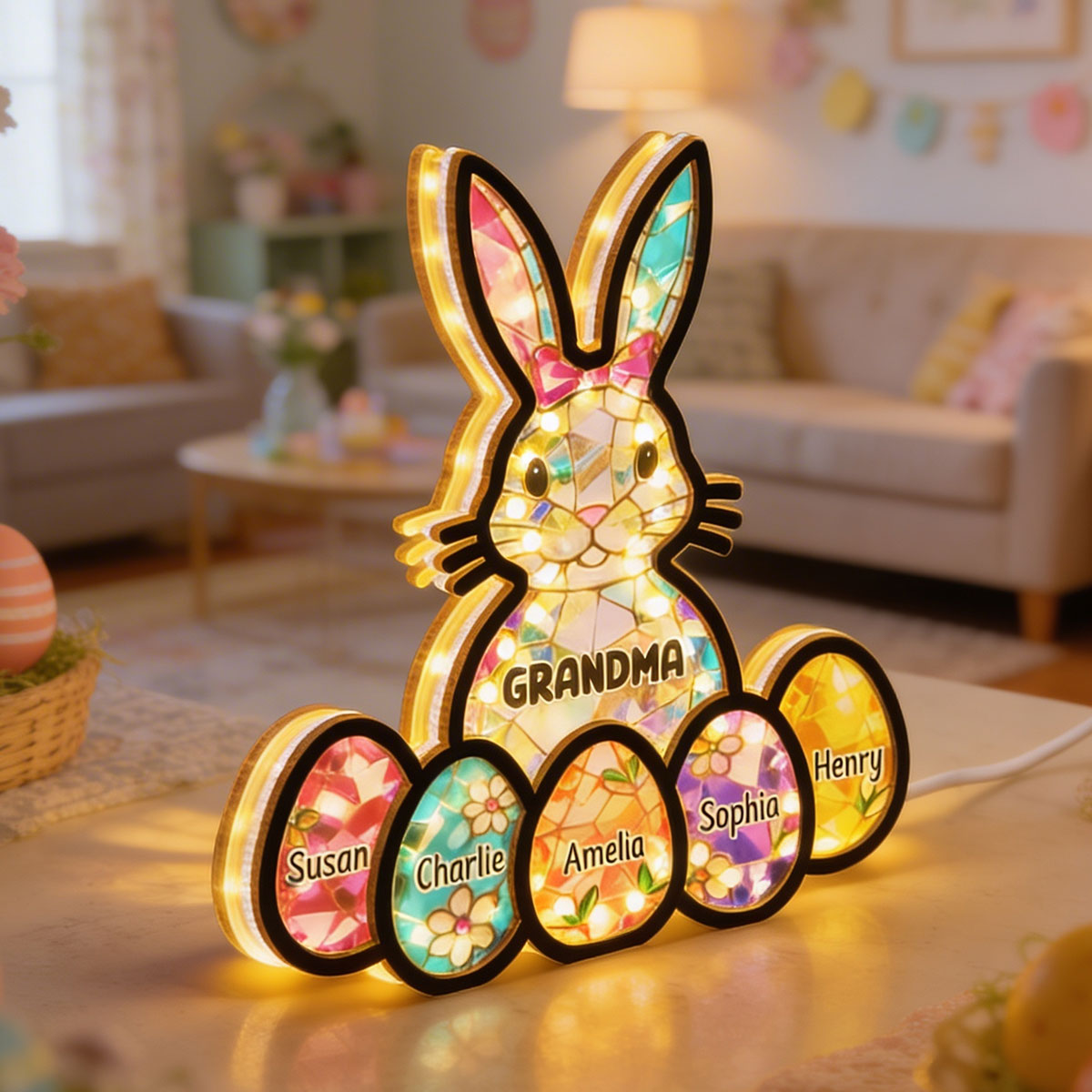 Bunny Grandma Easter Gift - Personalized Suncatcher Night Light - Easter Decor for Grandma
