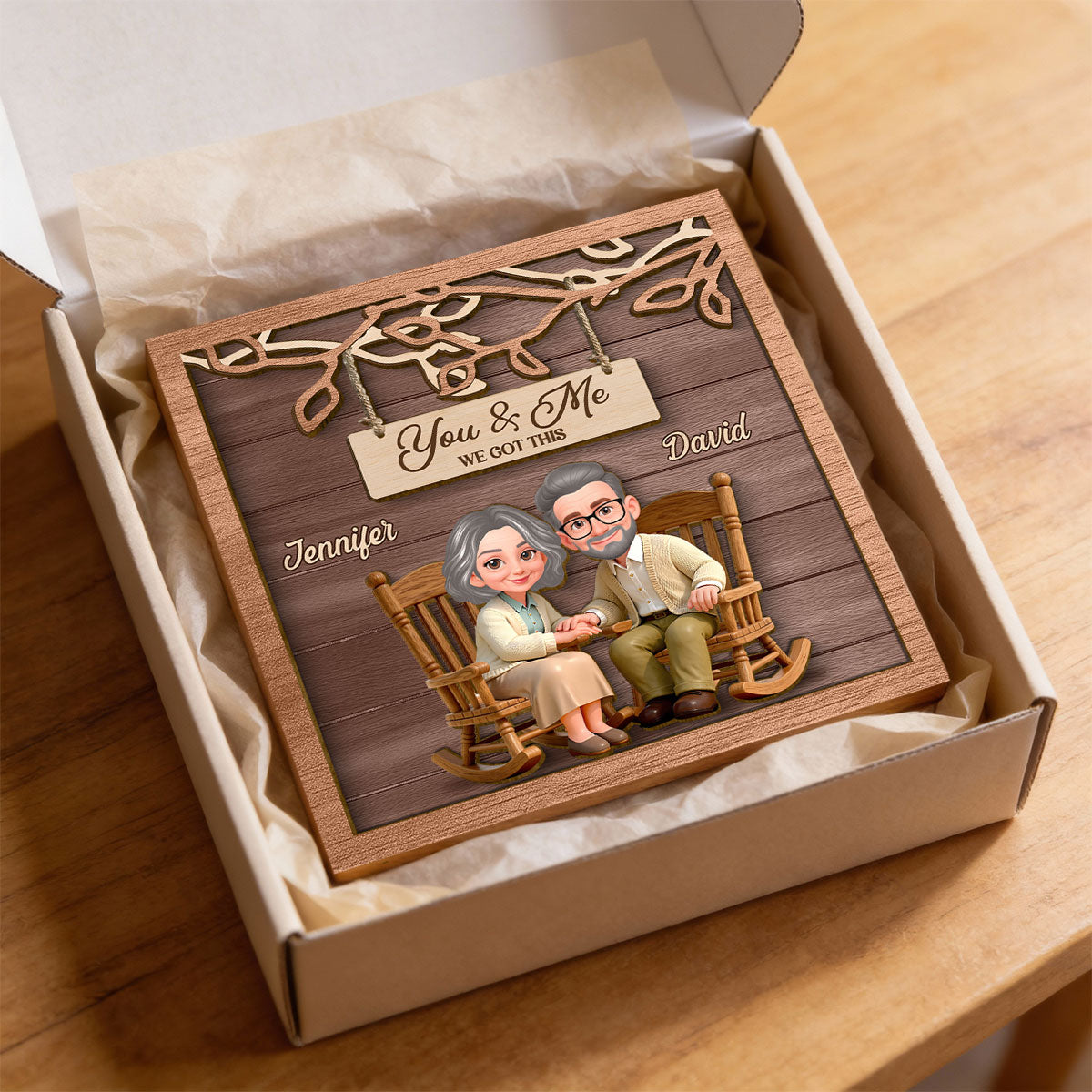 Couple Under Eternal Tree Of Love - Personalized 2-Layered Wooden Plaque - Gift For Couple