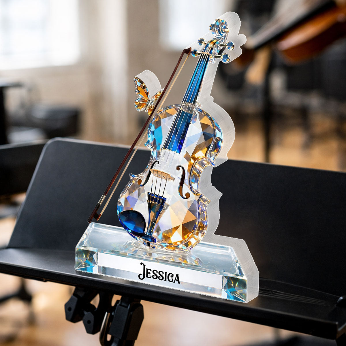 Violin Music Crystal Effect - Personalized Acrylic Block Plaque - Unique Gift For Violinist