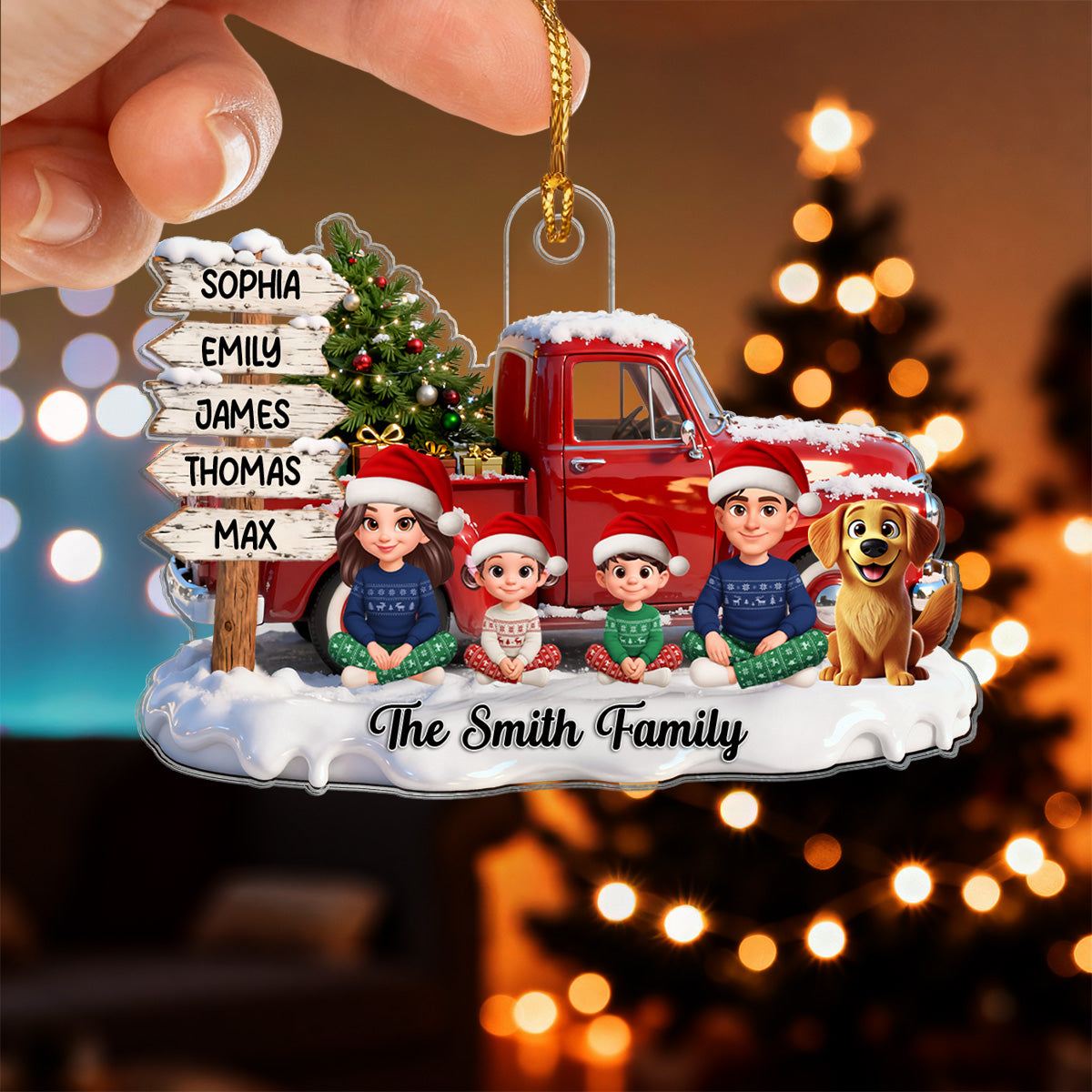 3D Effect Christmas Nostalgia Christmas Truck Sign Posts Beautiful Family Together - Personalized Acrylic Ornament - Gift For Family