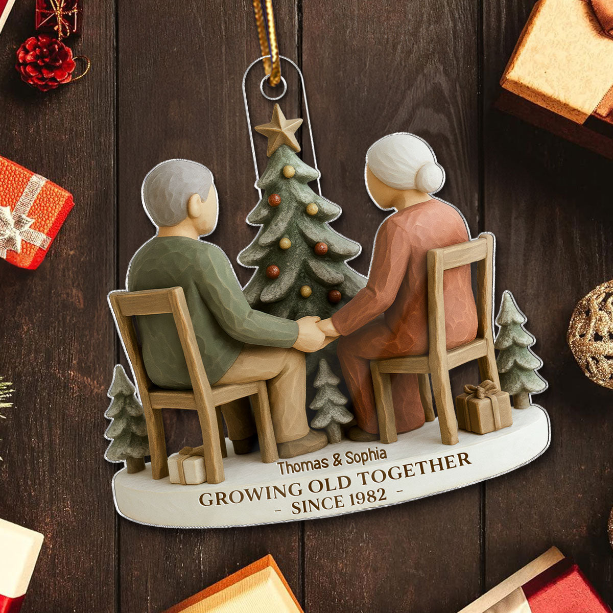 3D Effect Old Couple Growing Old Together - Personalized Acrylic Ornament