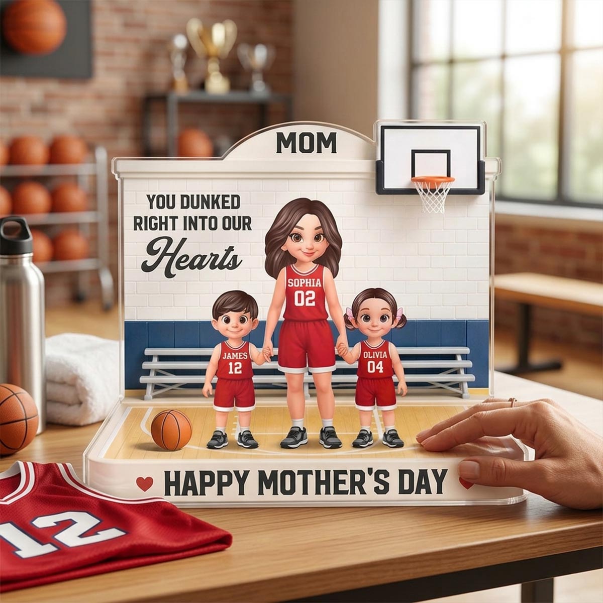 Basketball Mom You Dunked Right Into Our Hearts 2D Flat - Personalized Acrylic Block Plaque - Mother's Day Gift For Basketball Mom